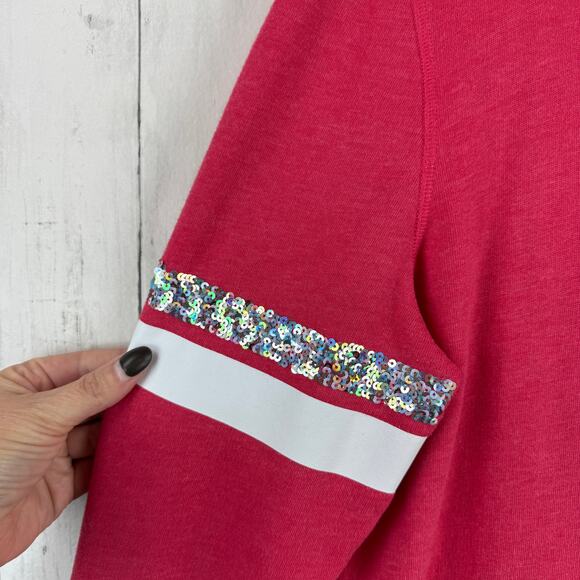 Victoria's Secret Pink Silver Sequin Bling Full Zip Hoodie Sweater Size Medium - Picture 7 of 16